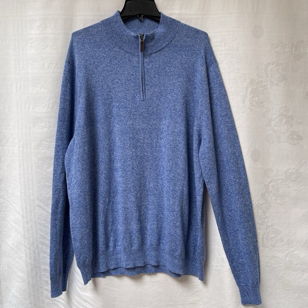 Nordstrom Mens XXL Cotton Cashmere Knit Sweater Blue 1/4 Zip Classic Preppy Fall